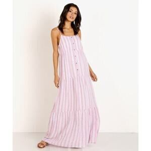 Splendid Pink & White Striped Tiered Maxi Dress